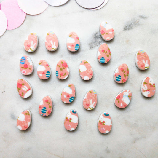 UV printed white acrylic earring studs - 15mm egg, Easter - jewellery making