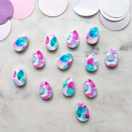UV printed white acrylic earring studs - 15mm egg, Easter - jewellery making