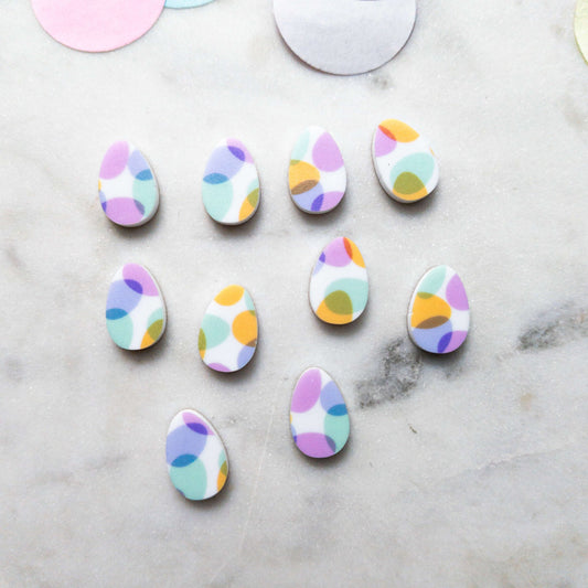 UV printed white acrylic earring studs - 15mm egg, Easter - jewellery making