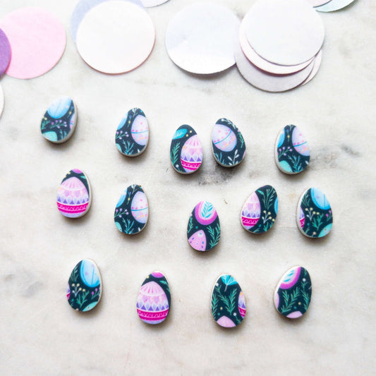 UV printed white acrylic earring studs - 15mm egg, Easter - jewellery making