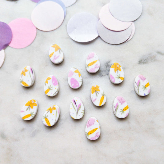 UV printed white acrylic earring studs - 15mm egg, Easter - jewellery making