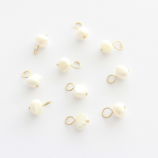 Freshwater 7-8mm Pearl Charms with Gold Loop - jewellery making supplies