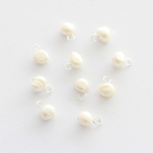 Freshwater 7-8mm Pearl Charms with Silver Loop - 10 pieces