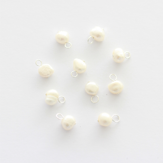 Freshwater 7-8mm Pearl Charms with Silver Loop - jewellery making supplies