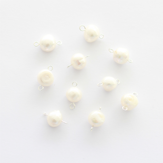 Freshwater 10-11mm Pearl Connectors with 2 Silver Loops - jewellery making supplies
