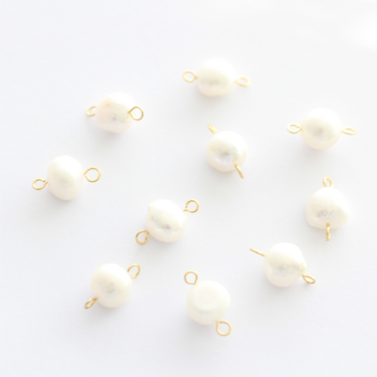 Freshwater 10-11mm Pearl Connectors with 2 Gold Loops - jewellery making supplies