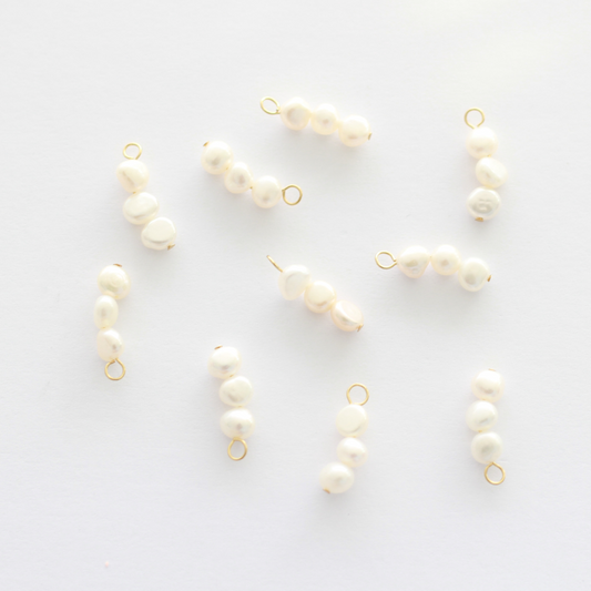 Triple Freshwater Pearl Charms with Gold Loop - 10 pieces