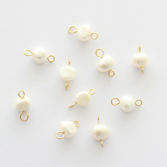 Freshwater 7-8mm Pearl Connectors with 2 Gold Loops - jewellery making supplies