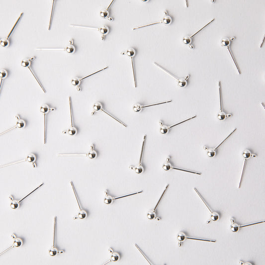 Silver 4mm Ball Stud Earring Posts in Stainless Steel (304)