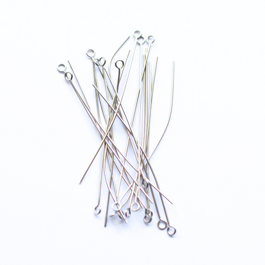 60mm Steel Stainless Steel Eye Pins - earring findings for jewellery making