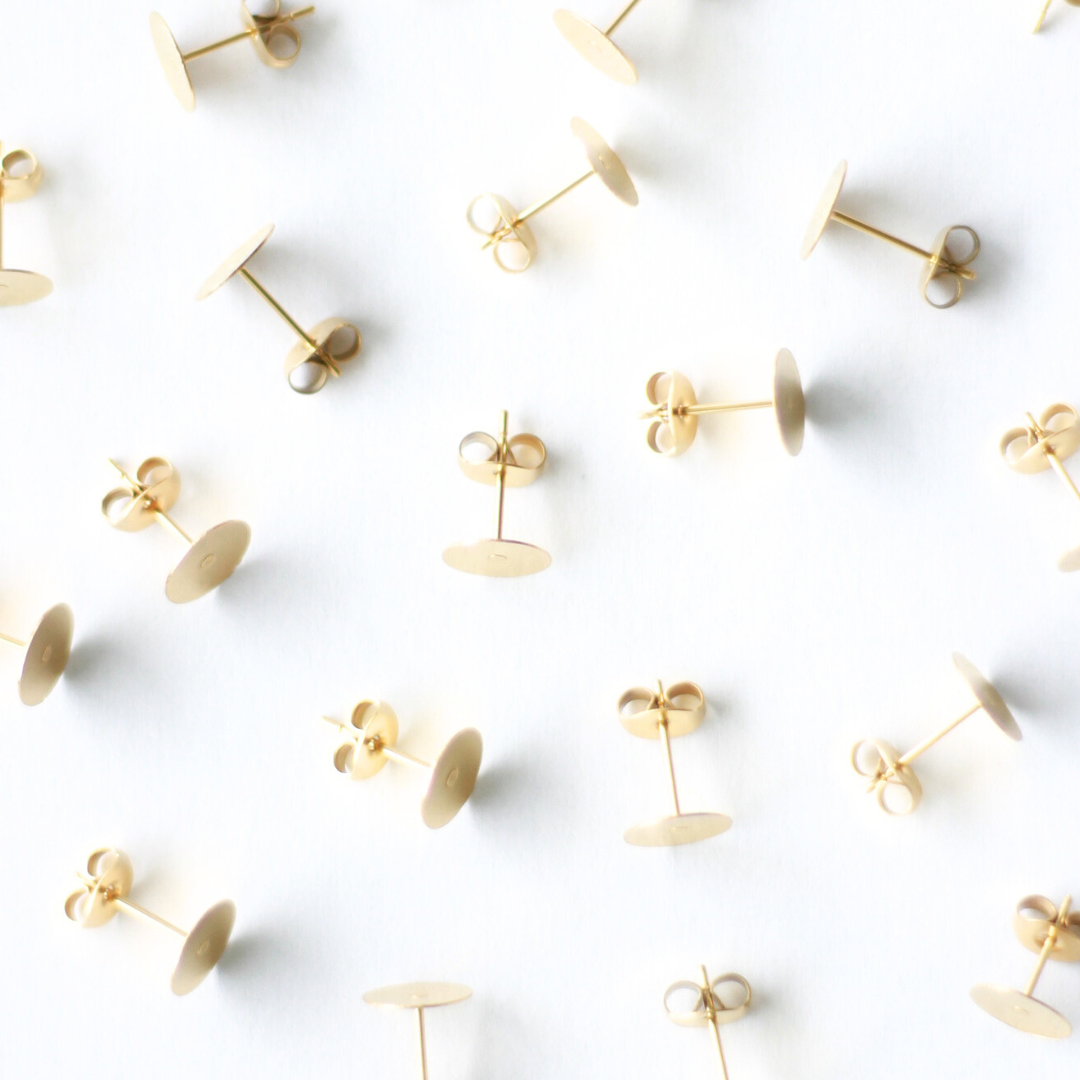 Gold 8mm Earring Posts in Stainless Steel (304)