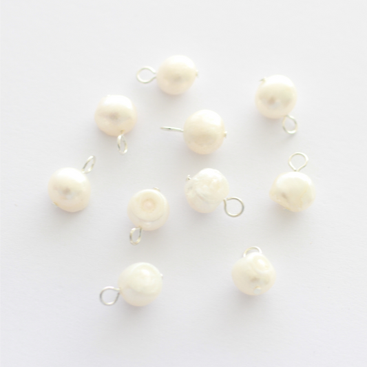 Freshwater 10-11mm Pearl Charms with Silver Loop - jewellery making supplies