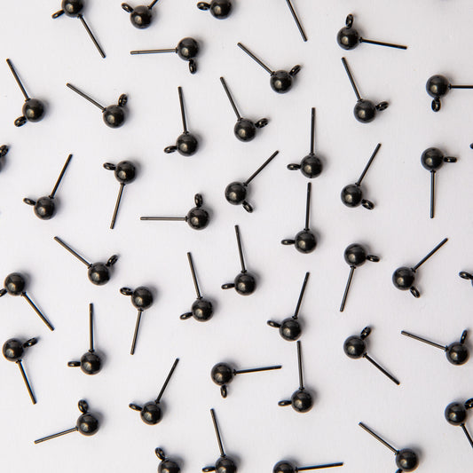 Black 6mm Ball Stud Earring Posts in Stainless Steel (304)