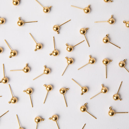 Gold 6mm Ball Stud Earring Posts in Stainless Steel (304)