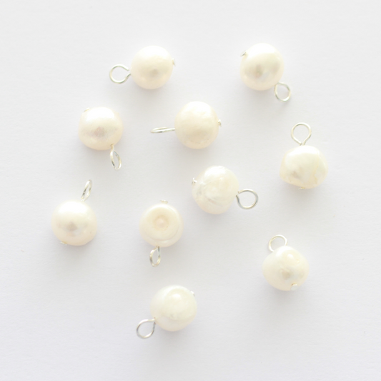 Freshwater 10-11mm Pearl Charms with Silver Loop - 10 pieces