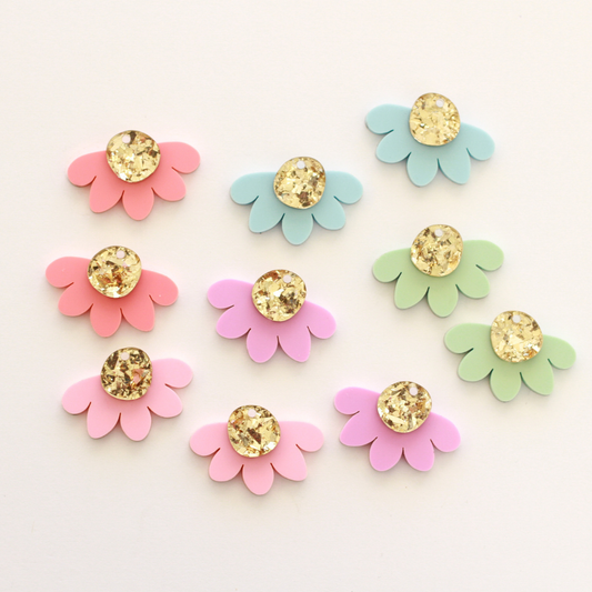 Acrylic Shape Dangle Pack, Gold Crystal Tops Organic Half Flower Dangles - earring findings for jewellery making