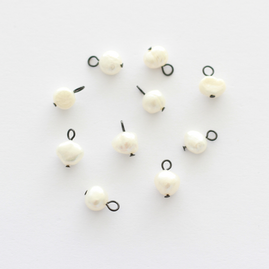 Freshwater 7-8mm Pearl Charms with Black Loop - jewellery making supplies
