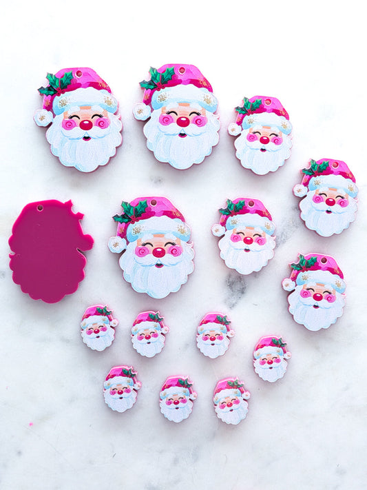 Blushing Santa on Raspberry Acrylic - Various Sizes - 1pair (2pcs)