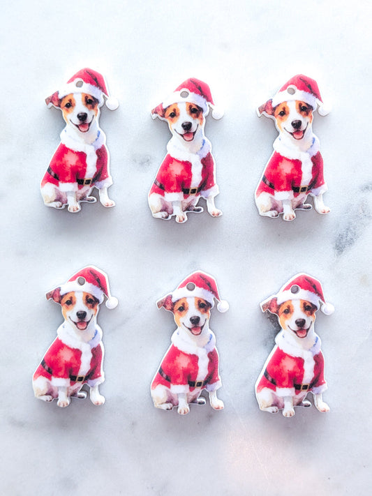Christmas Jack Russell on White Acrylic - 35mm high - 1pair (2pcs)