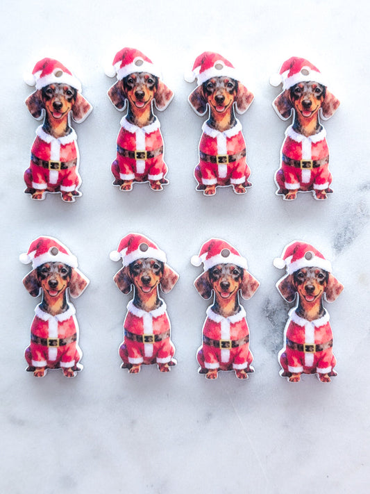 Christmas Dachshund on White Acrylic - 35mm high - 1pair (2pcs)