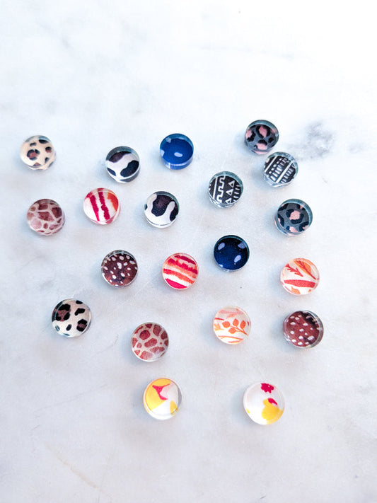 Mixed Bag - Neutral Colours- Mini 8mm Clear Acrylic Circle Studs - 10pairs (20pcs)