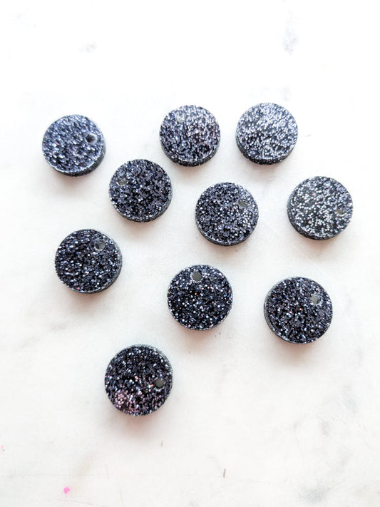 12.5mm or 15mm Charcoal Glitter Circle Toppers/Studs- Various Pack Sizes