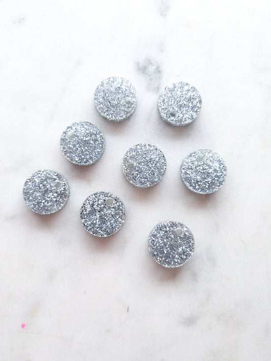 12.5mm or 15mm Silver Glitter Circle Toppers/Studs- Various Pack Sizes