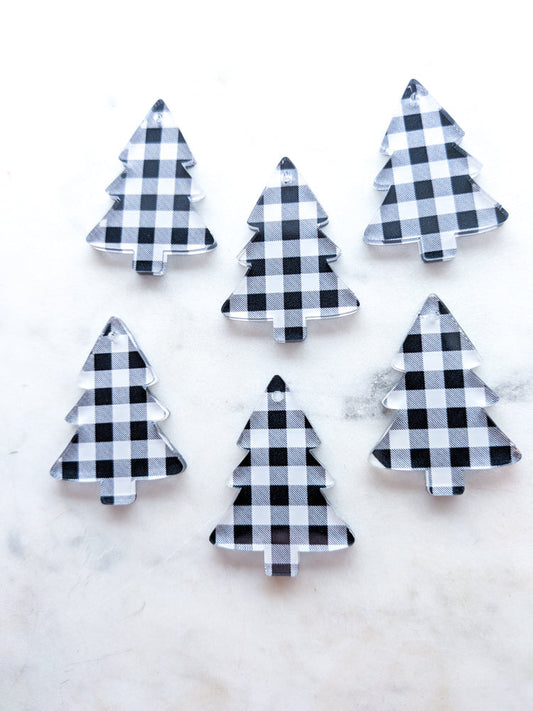 Clear Acrylic - 4cm Christmas Tree - 1 Hole - Black and White - 15 - 1 pair (2pcs)