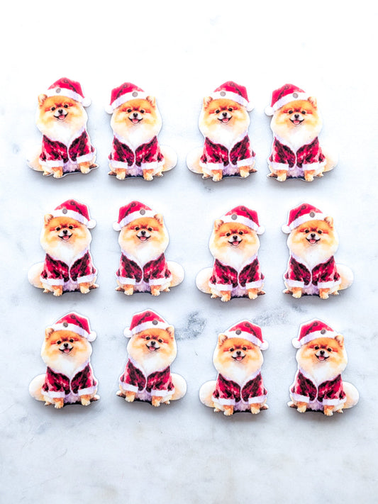 Christmas Pomeranian on White Acrylic - 35mm high - 1pair (2pcs)