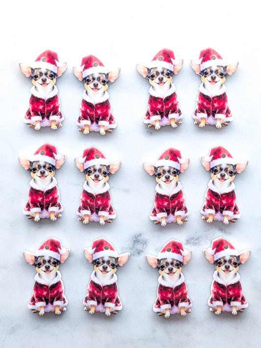 Christmas Chihuahua on White Acrylic - 35mm high - 1pair (2pcs)