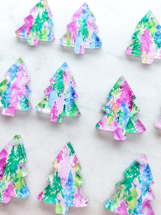 Clear Acrylic - 3cm Christmas Tree - 1 Hole - Christmas - 182 - 1 pair (2pcs)
