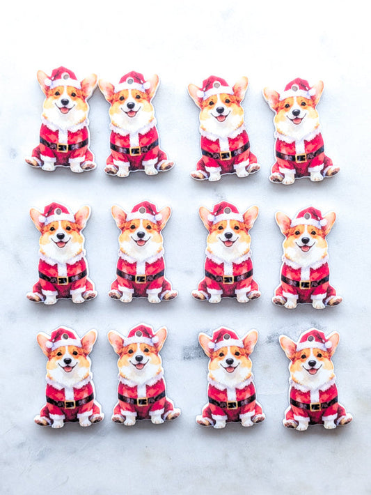 Christmas Corgi on White Acrylic - 35mm high - 1pair (2pcs)