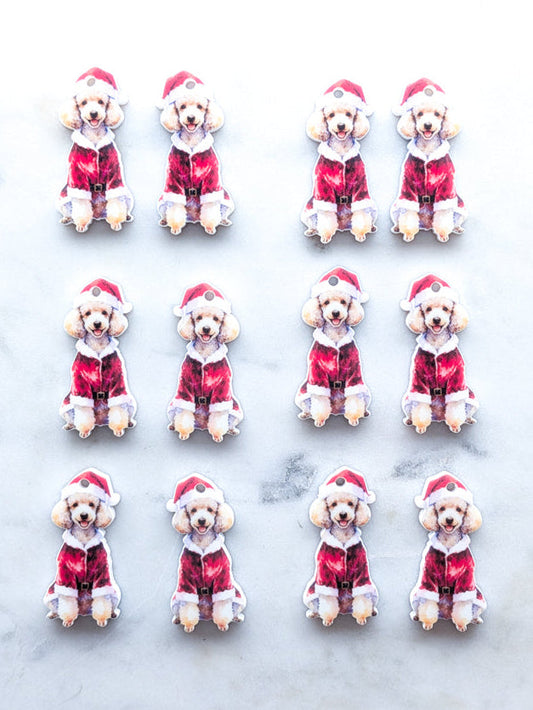 Christmas White Poodle on White Acrylic - 35mm high - 1pair (2pcs)
