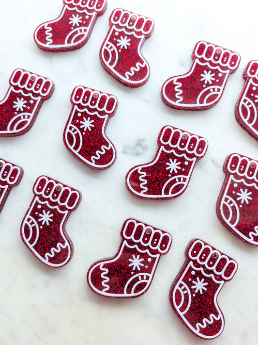 Printed White Line Stocking on Red Glitter Acrylic - Various Sizes - 1pair (2pcs)
