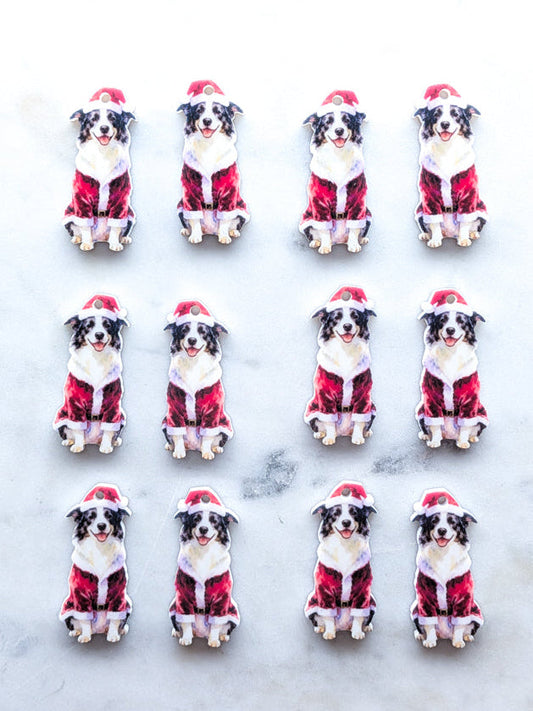Christmas Black & White Border Collie on White Acrylic - 35mm high - 1pair (2pcs)