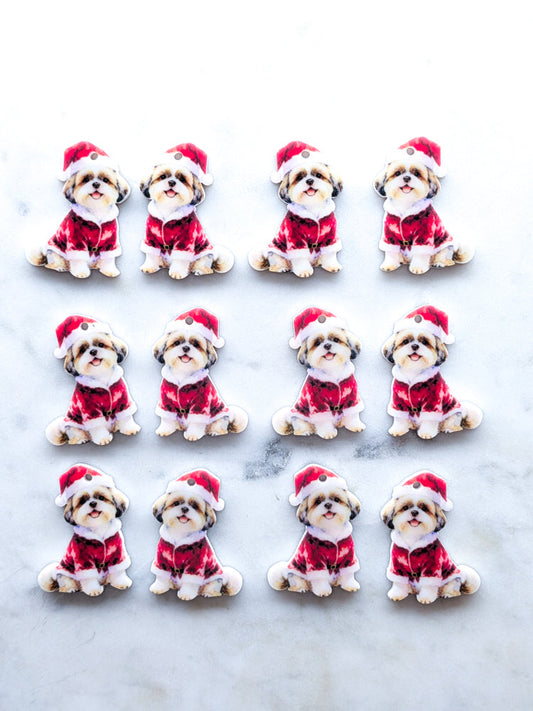 Christmas Shih Tzu  on White Acrylic - 35mm high - 1pair (2pcs)