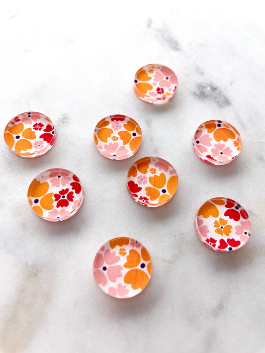 UV printed clear acrylic earring studs - 1.5cm circle, Abstract Floral - jewellery making