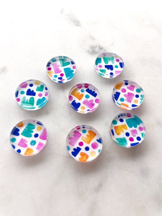 UV printed clear acrylic earring studs - 1.5cm circle, Watercolour - jewellery making