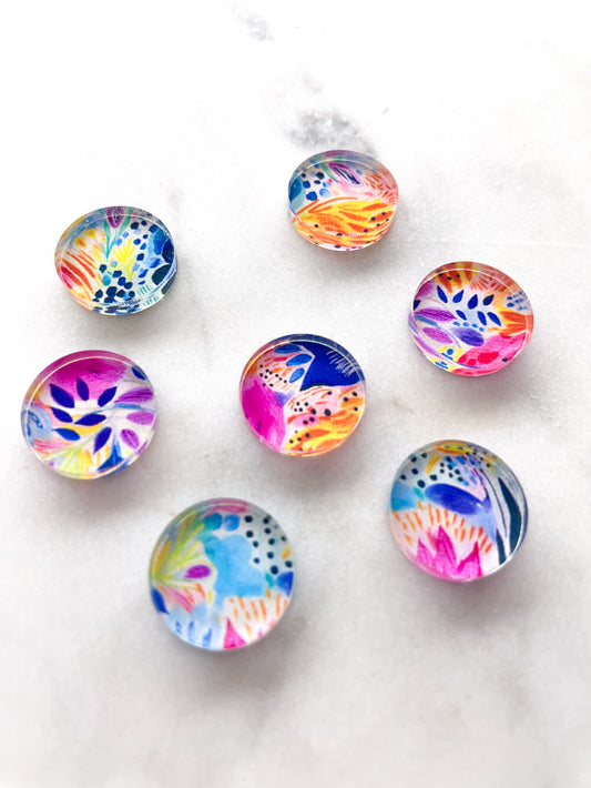 UV printed clear acrylic earring studs - 1.5cm circle, Bold Floral - jewellery making