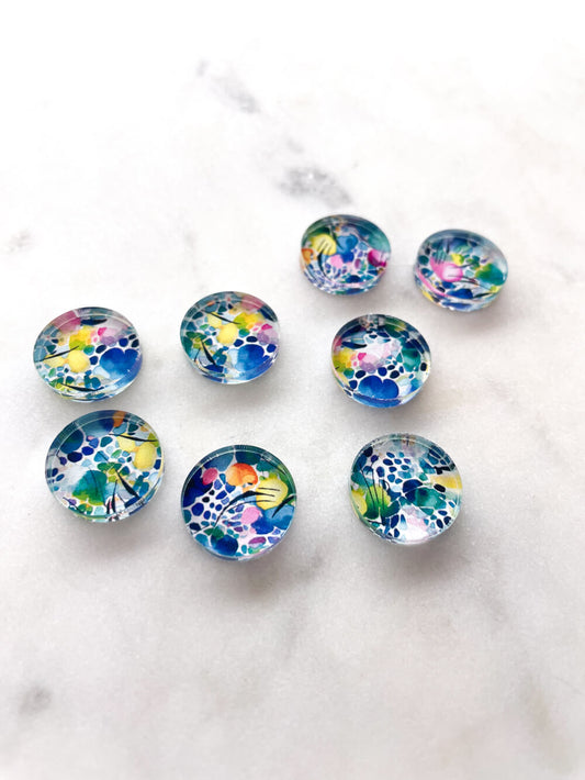 UV printed clear acrylic earring studs - 1.5cm circle, Watercolour - jewellery making