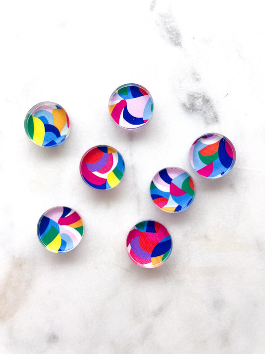 UV printed clear acrylic earring studs - 1.5cm circle, Abstract Art - jewellery making