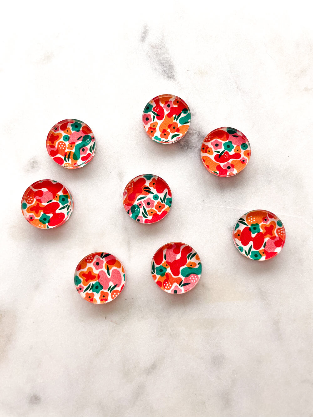 UV printed clear acrylic earring studs - 1.5cm circle, Abstract Floral - jewellery making