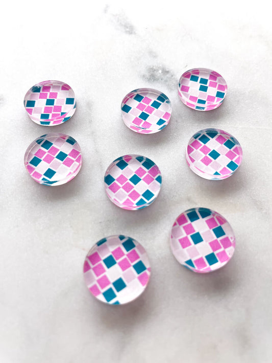 UV printed clear acrylic earring studs - 1.5cm circle, Spritz - jewellery making