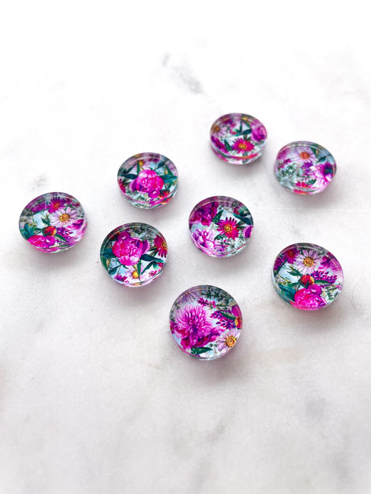 UV printed clear acrylic earring studs - 1.5cm circle, Blooms - jewellery making