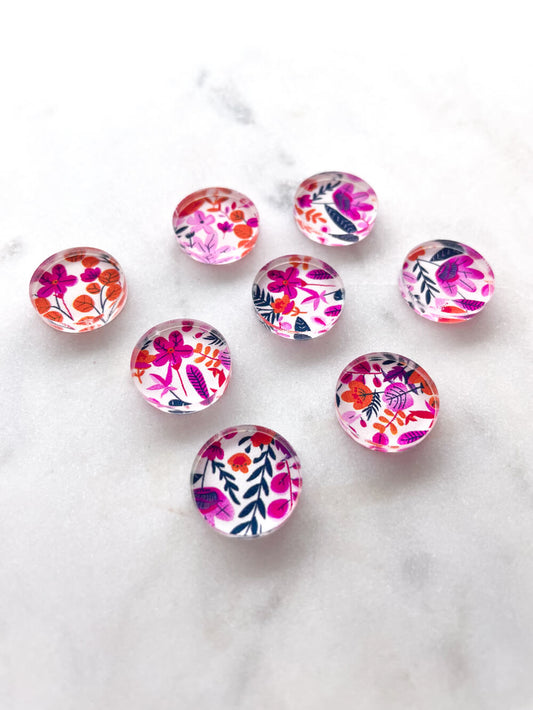 UV printed clear acrylic earring studs - 1.5cm circle, Bold Floral - jewellery making