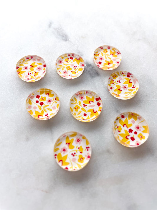 UV printed clear acrylic earring studs - 1.5cm circle, Blossoming Days - jewellery making