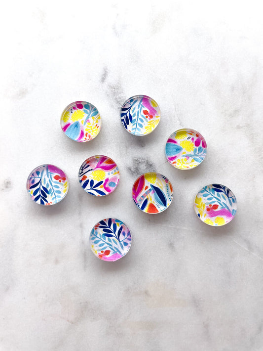 UV printed clear acrylic earring studs - 1.5cm circle, Bold Floral - jewellery making