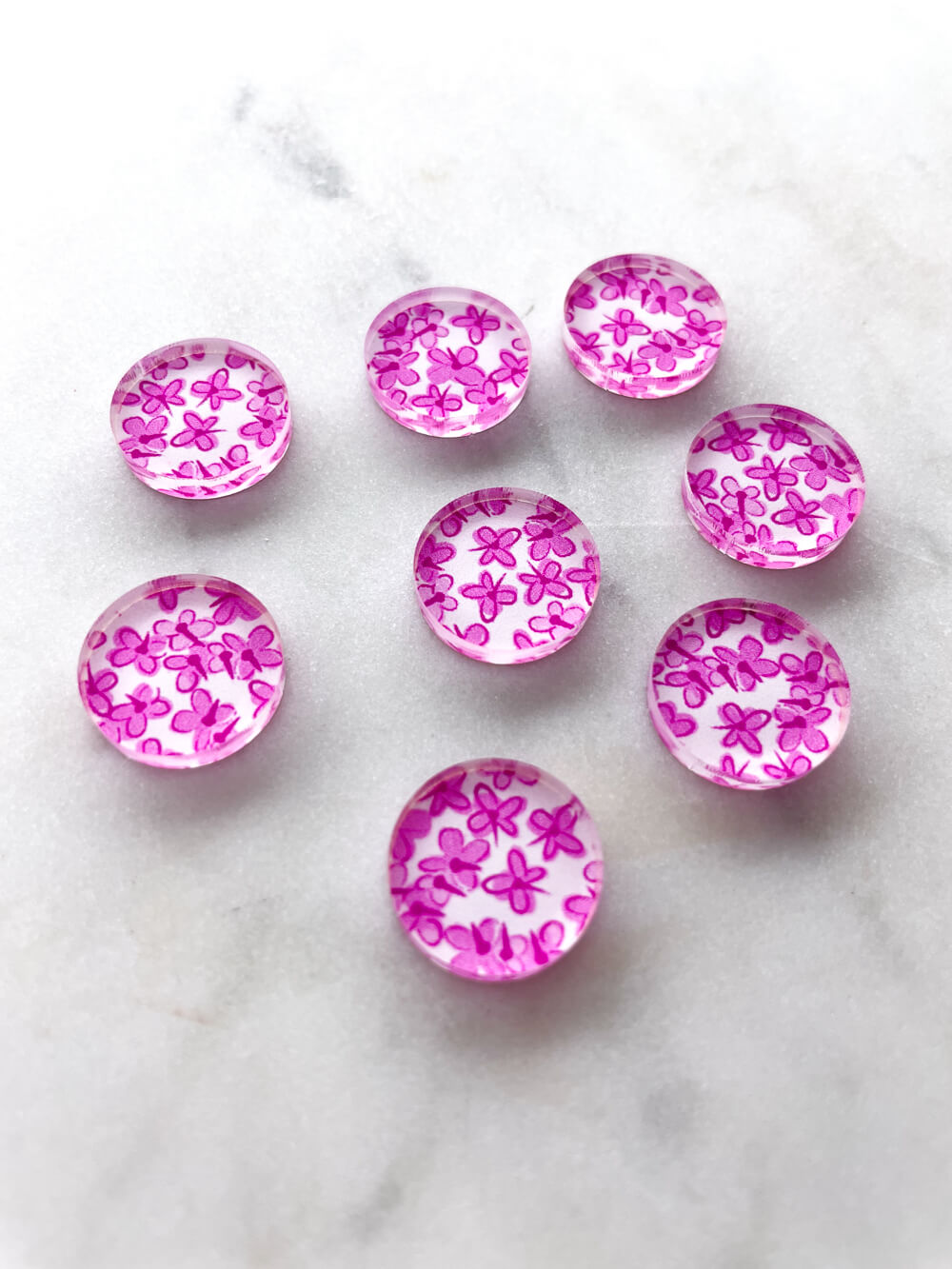 UV printed clear acrylic earring studs - 1.5cm circle, Spritz - jewellery making