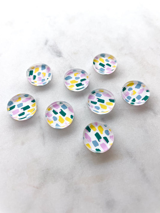 UV printed clear acrylic earring studs - 1.5cm circle, Beach Picnic - jewellery making