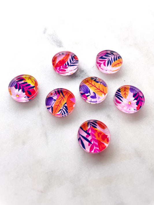 UV printed clear acrylic earring studs - 1.5cm circle, Bold Floral - jewellery making